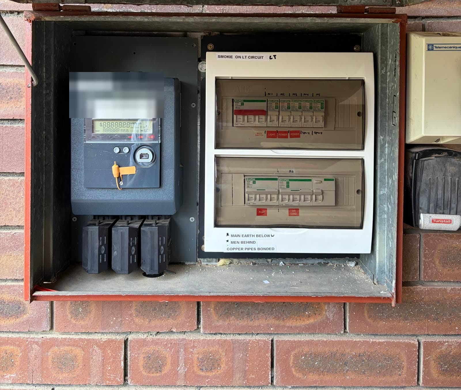 The same meter box after our upgrade, with a new RCBO board