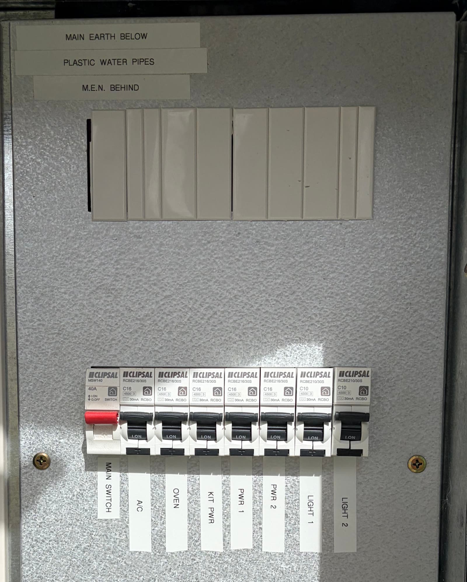 A new switchboard with a main switch and RCBOs, our previous work